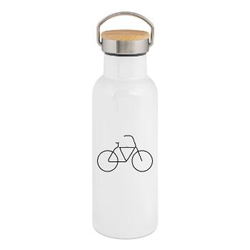 Minimalist Bicycle Illustration - Thermal Bottle with Bamboo Lid - white - Right