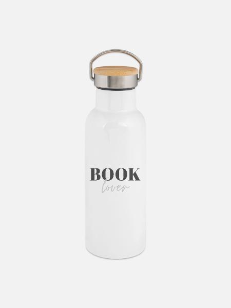 Booklover - Thermosflasche mit Bambusdeckel - Weiß