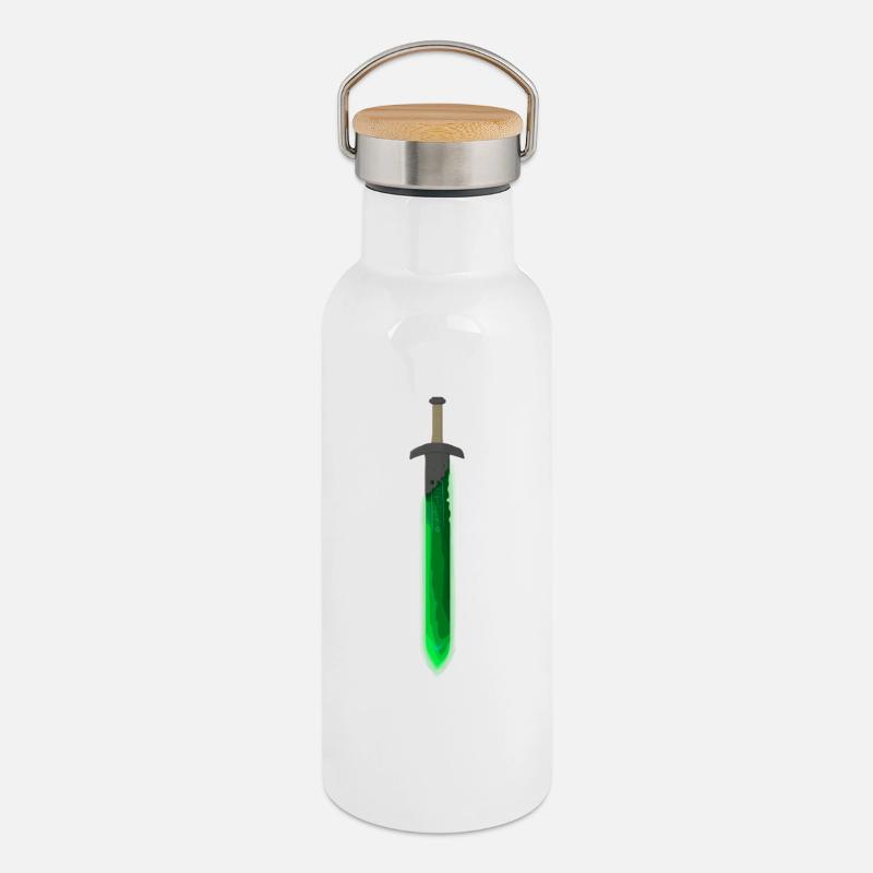 Épée runique verte - Gourde isotherme avec bouchon en bambou - blanc