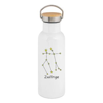 Sternzeichen Zwillinge - Thermosflasche mit Bambusdeckel - Weiß - Rechts