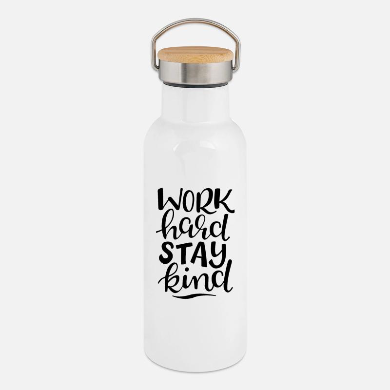 Work Hard Stay Child - Thermal Bottle with Bamboo Lid - white