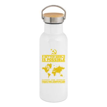 Un monde (communiste) meilleur - Gourde isotherme avec bouchon en bambou - blanc - Droite