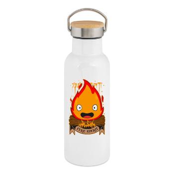 de feu - Gourde isotherme avec bouchon en bambou - blanc - Droite
