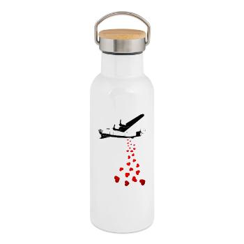Le Bomber de l’Amour dans le style Street Art - Gourde isotherme avec bouchon en bambou - blanc - Droite