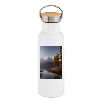 Landscape with lake and mountains - Thermal Bottle with Bamboo Lid - white - Right