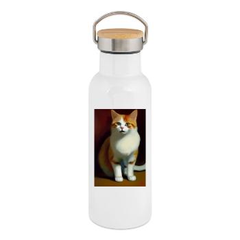 Image du chat - Gourde isotherme avec bouchon en bambou - blanc - Droite