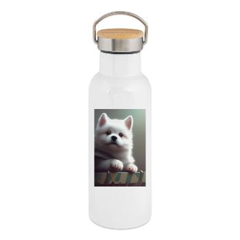 Hund - Thermosflasche mit Bambusdeckel - Weiß - Rechts