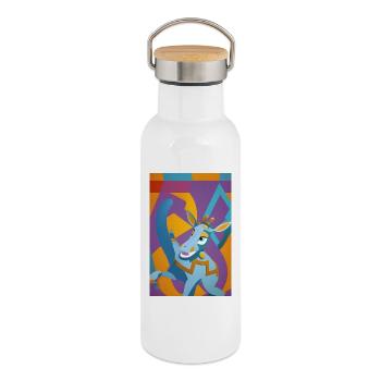 Geometrischer Esel im Farbwirbel - Thermosflasche mit Bambusdeckel - Weiß - Rechts