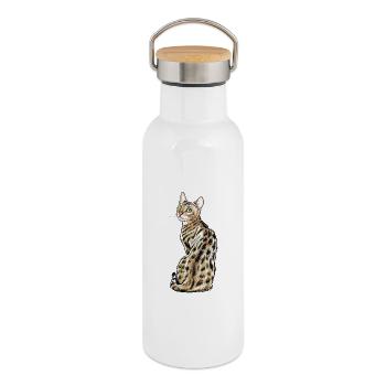 Chat du Bengale - Gourde isotherme avec bouchon en bambou - blanc - Droite