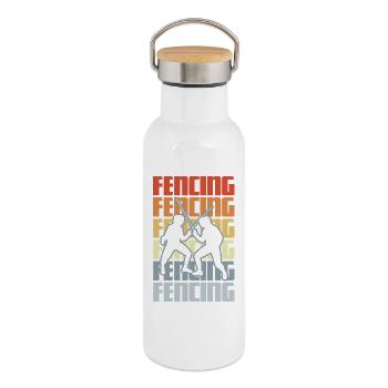 Retro Fechten - Thermosflasche mit Bambusdeckel - Weiß - Rechts