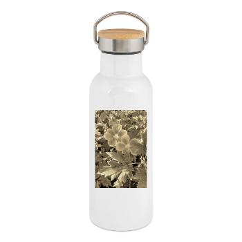 ANÉMONES D’AUTOMNE sépia - Gourde isotherme avec bouchon en bambou - blanc - Droite