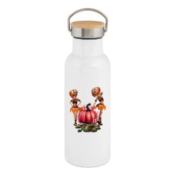 Design mignon d’Halloween - Gourde isotherme avec bouchon en bambou - blanc - Droite