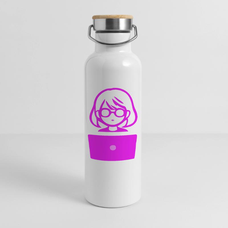 Frau mit Computer Programmierer Coder Thermosflasche mit Bambusdeckel