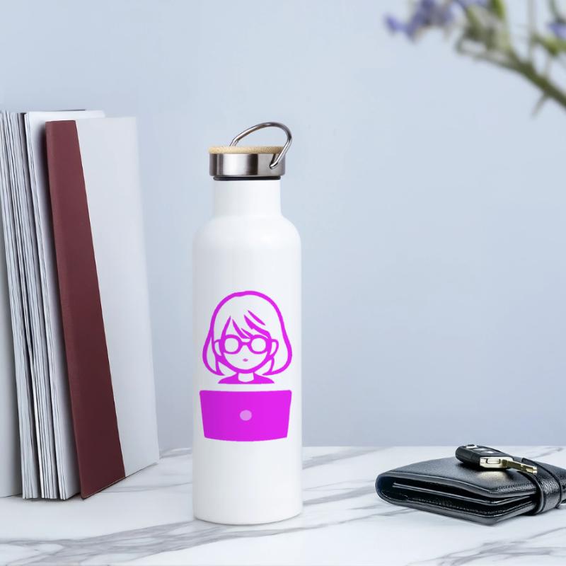 Frau mit Computer Programmierer Coder Thermosflasche mit Bambusdeckel