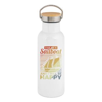 Vintage Segeln - Thermosflasche mit Bambusdeckel - Weiß - Rechts