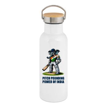 India cricket elephant design - Thermal Bottle with Bamboo Lid - white - Right