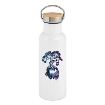 Arbre symbolique – Illustration de la force intérieure - Gourde isotherme avec bouchon en bambou - blanc - Droite