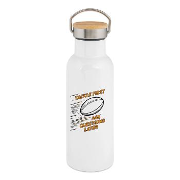Tackle First, Ask Questions Later - Thermosflasche mit Bambusdeckel - Weiß - Rechts