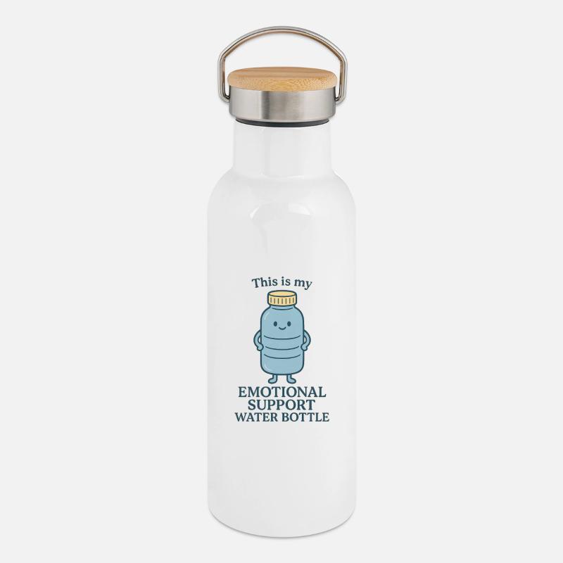 Water Bottle - Thermosflasche mit Bambusdeckel - Weiß