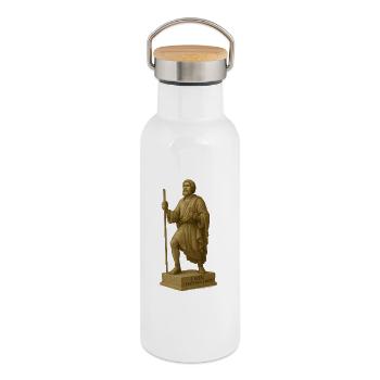 Moderne Interpretation des Pilgers - Thermosflasche mit Bambusdeckel - Weiß - Rechts