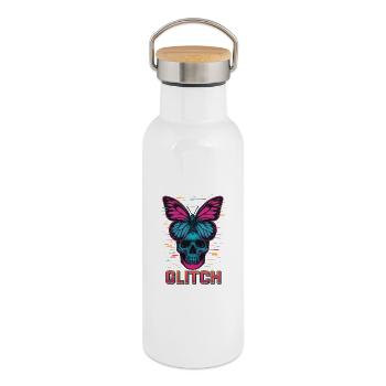 Neon Skull mit Schmetterling Design - Thermosflasche mit Bambusdeckel - Weiß - Rechts