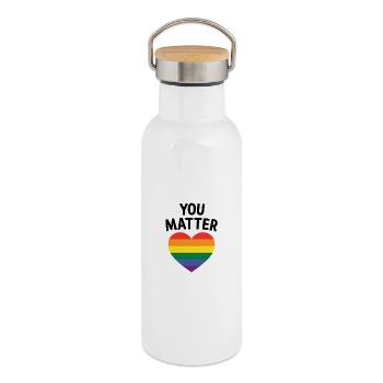Conception de cœur arc-en-ciel LGBTQ+ - Gourde isotherme avec bouchon en bambou - blanc - Droite