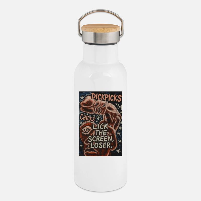 Provocative artistic graphics with witty text - Thermal Bottle with Bamboo Lid - white