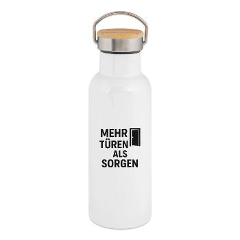 Mehr Türen als Sorgen - Thermosflasche mit Bambusdeckel - Weiß - Rechts
