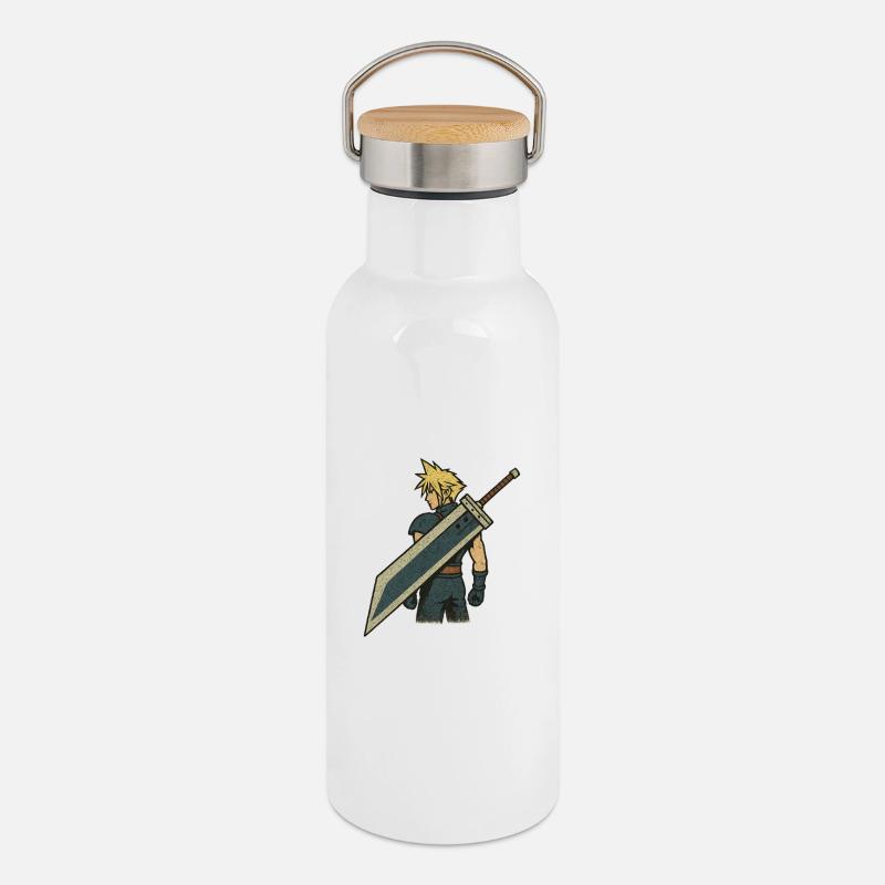 ff7 - Thermal Bottle with Bamboo Lid - white