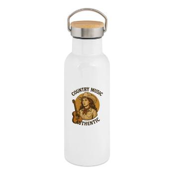 Country Music Woman Illustration - Thermal Bottle with Bamboo Lid - white - Right