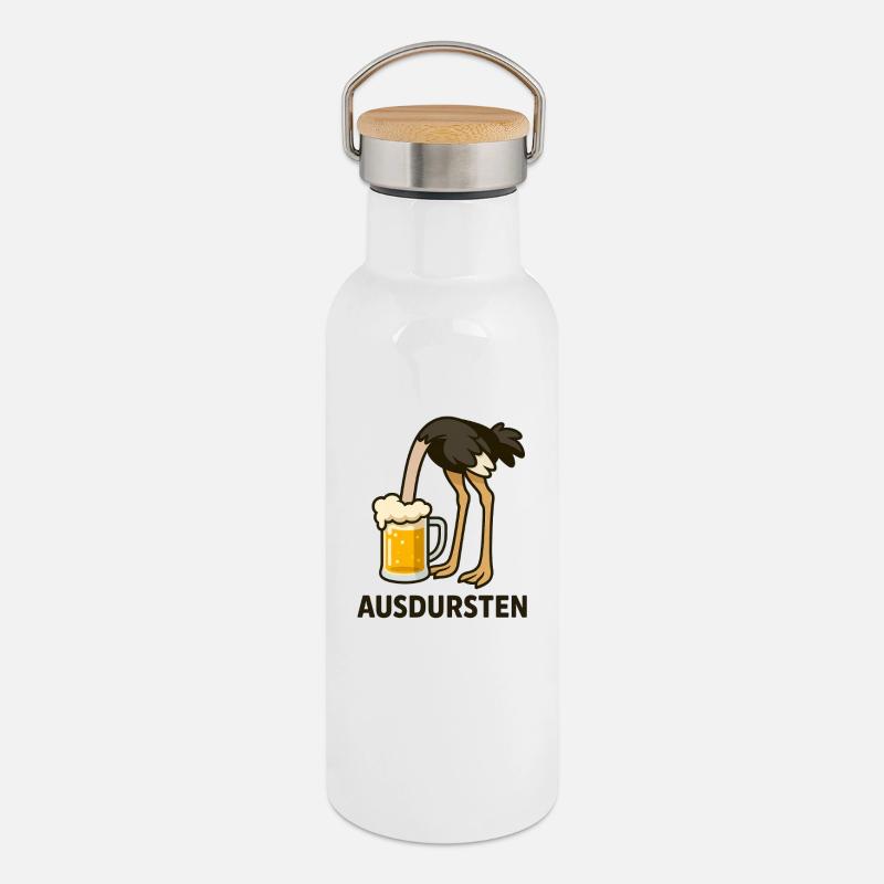Humorvoller Bier-Charakter mit Spruch - Thermosflasche mit Bambusdeckel - Weiß