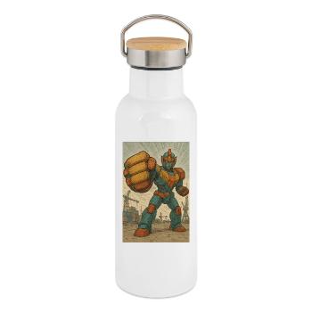 Robot Fight Stance in Docks - Thermal Bottle with Bamboo Lid - white - Right