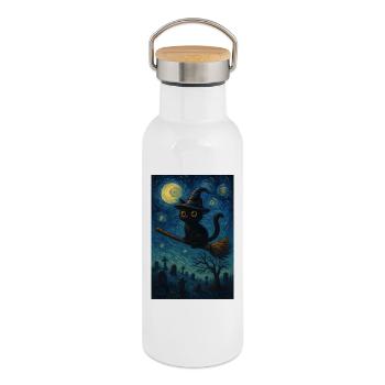 Starry Night Halloween Mieze - Thermosflasche mit Bambusdeckel - Weiß - Rechts