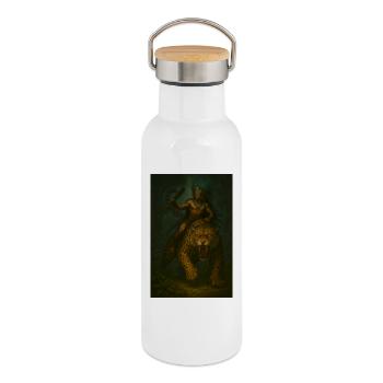 Apache-Schamane auf Jaguar im Mystischen Wald - Thermosflasche mit Bambusdeckel - Weiß - Rechts