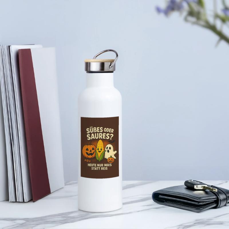 Süßes oder Saures Halloween Spaß Thermosflasche mit Bambusdeckel