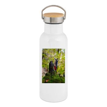Woodpecker on Mossy Log - Thermal Bottle with Bamboo Lid - white - Right