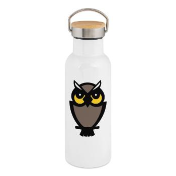 Eule Design von Cean - Thermosflasche mit Bambusdeckel - Weiß - Rechts