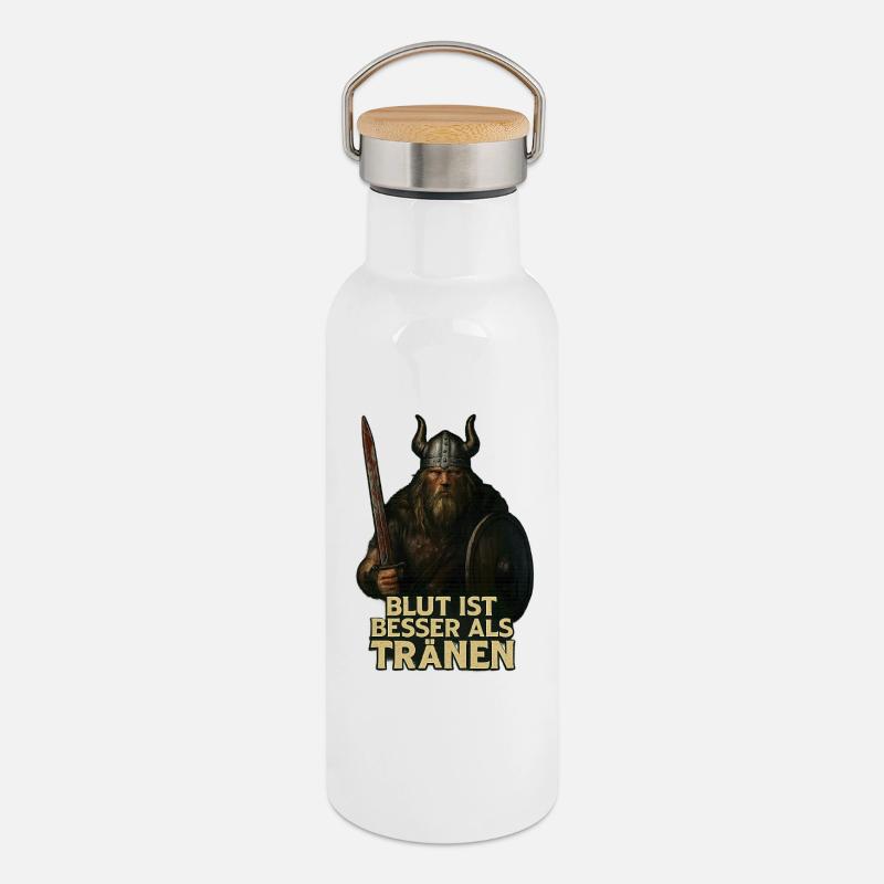Nordblut_Der_letzte_Krieger - Thermosflasche mit Bambusdeckel - Weiß