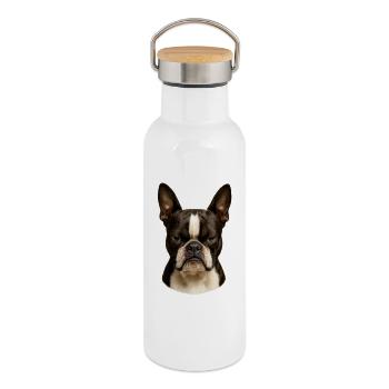 Eindrucksvoller Boston Terrier Blick - Thermosflasche mit Bambusdeckel - Weiß - Rechts