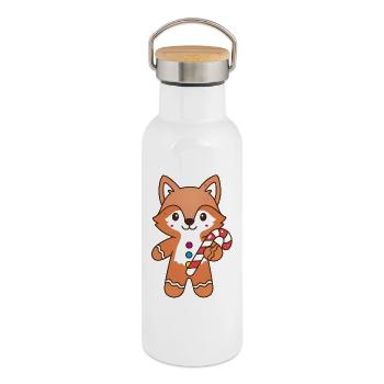 Niedlicher Lebkuchen Fuchs mit Zuckerstange - Thermosflasche mit Bambusdeckel - Weiß - Rechts