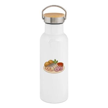 Hareng avec pommes de terre - Gourde isotherme avec bouchon en bambou - blanc - Droite