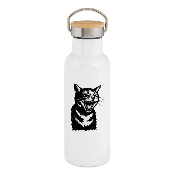 Chat Ombre Hurlante - Gourde isotherme avec bouchon en bambou - blanc - Droite