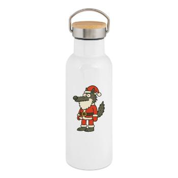 Christmas Wolf Cartoon Santawolf - Thermal Bottle with Bamboo Lid - white - Right