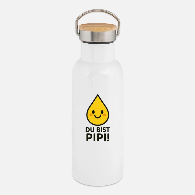 Yellow Drop - Thermal Bottle with Bamboo Lid - white