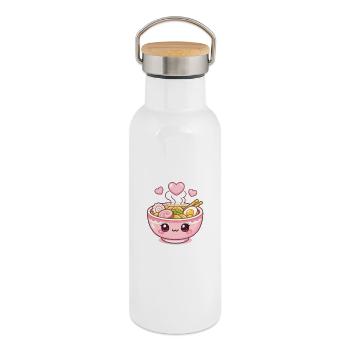 Bol de Ramen Kawaii - Gourde isotherme avec bouchon en bambou - blanc - Droite