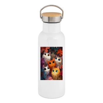 Jardin kaléidoscopique des chats - Gourde isotherme avec bouchon en bambou - blanc - Droite