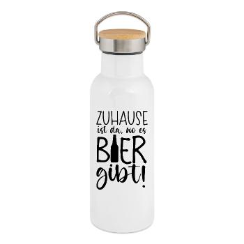 Zuhause ist - Thermosflasche mit Bambusdeckel - Weiß - Rechts