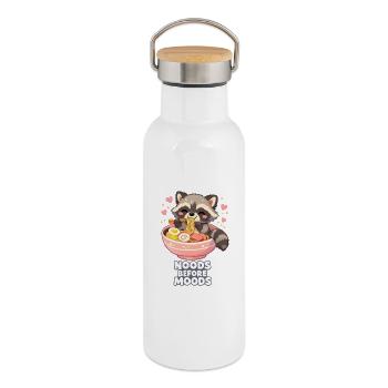 Noods Before Moods Raccoon - Thermal Bottle with Bamboo Lid - white - Right