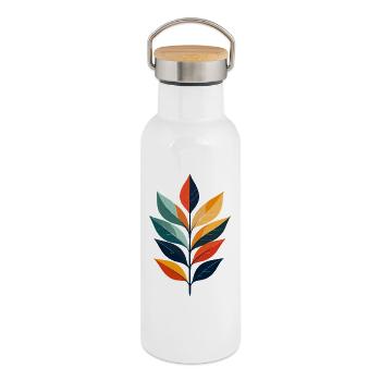 Colored Leaf Branches Design Autumn Leaves Art - Thermal Bottle with Bamboo Lid - white - Right