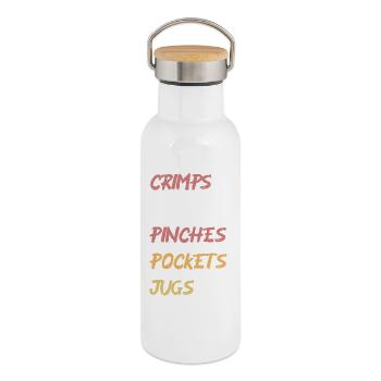 Aufzählung Klettergriffe retro Farben Schriftzug - Thermosflasche mit Bambusdeckel - Weiß - Rechts
